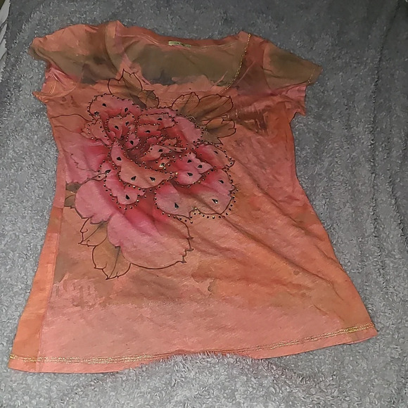 Cache Tops - COPY - Cach'e Size M. Coral Tie Dye Gold Color Jewels